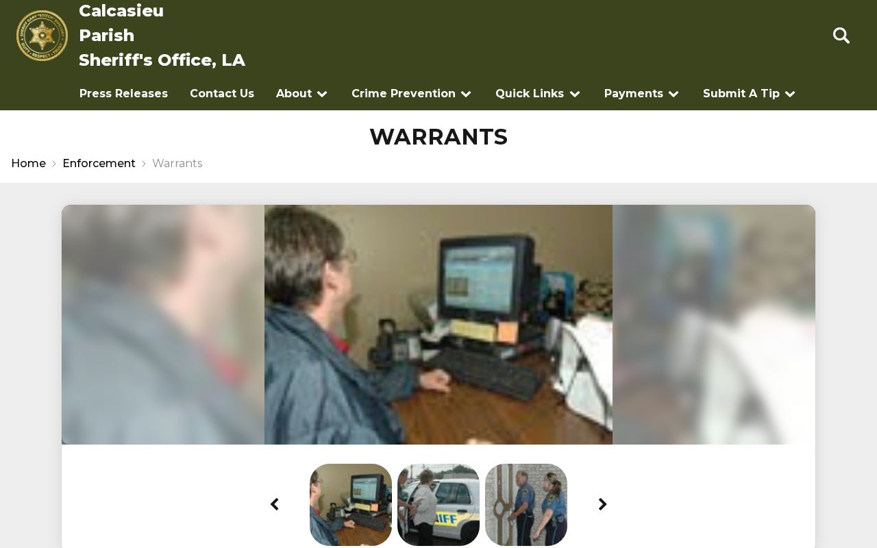 Official Calcasieu Parish Sheriff's Office warrants information page