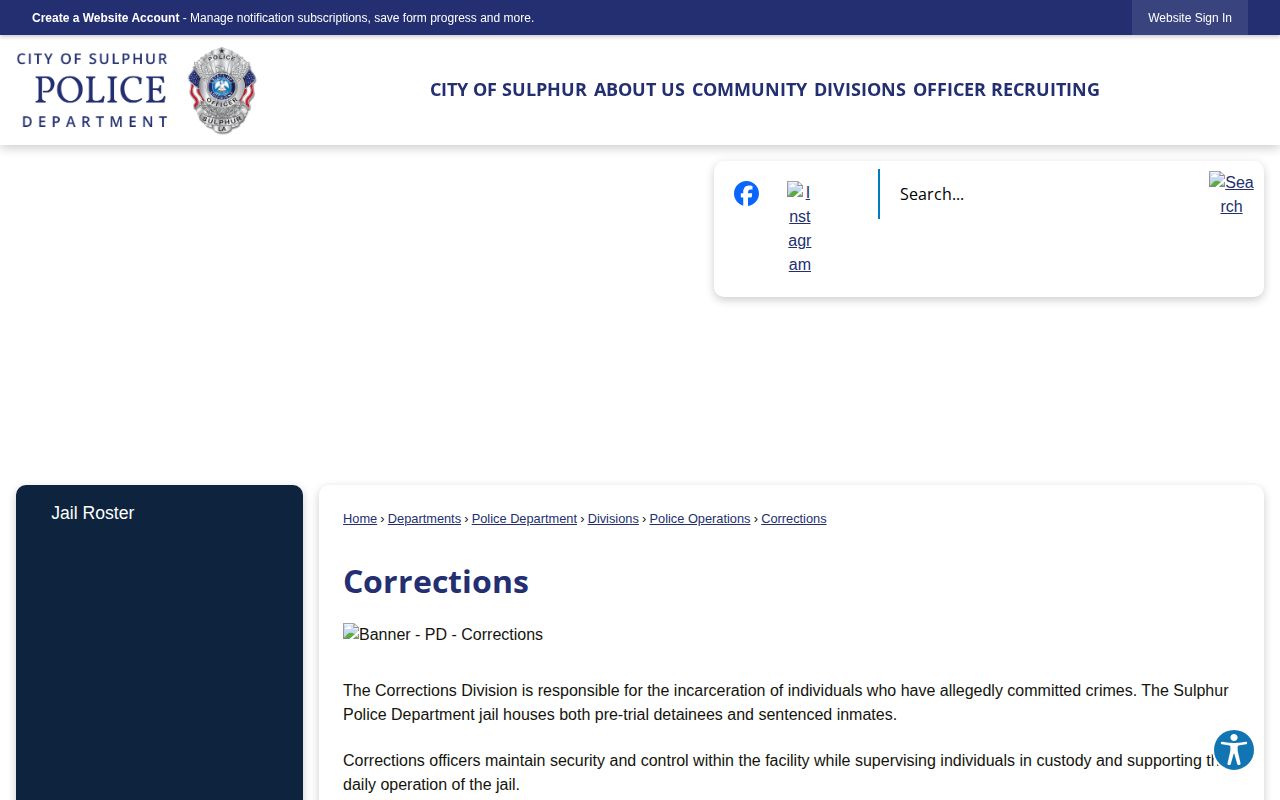 Sulphur Police corrections and city arrest roster access